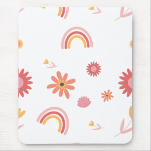 Mousepad Padrão Pastel Floral e Arco-íris Fofo