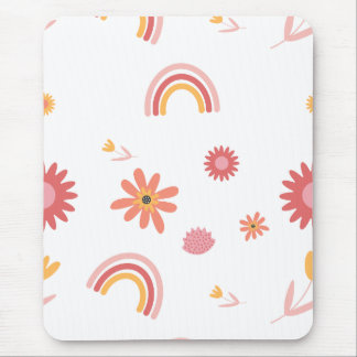 Mousepad Padrão Pastel Floral e Arco-íris Fofo