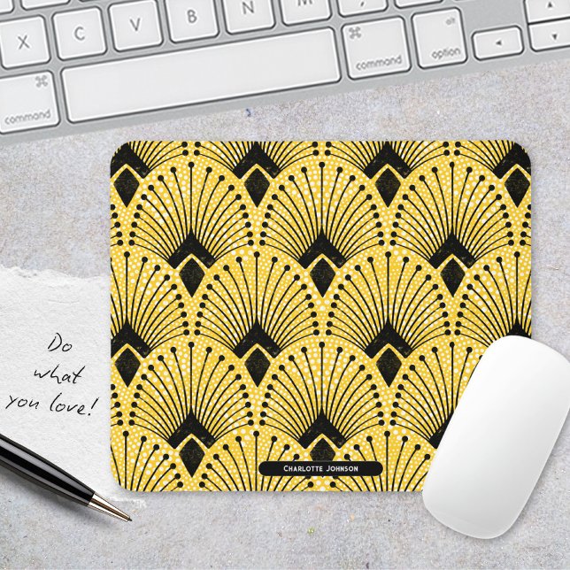 Mousepad Padrão Peacock Eterno Amarelo de Arte Elegante (Stylish Art Deco Yellow Peacock Pattern Mouse Pad ©Susanne Sachers - Sunny Mind 🌞)