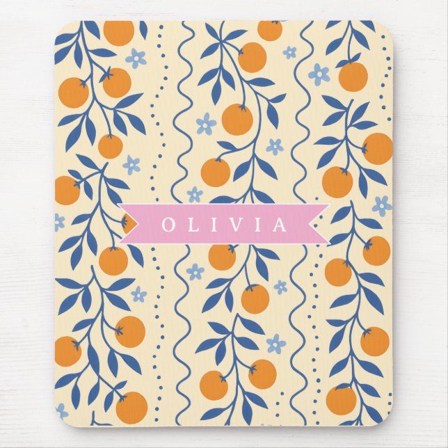 Mousepad Padrão personalizado de folk cítrico retrô fofo (Frente)