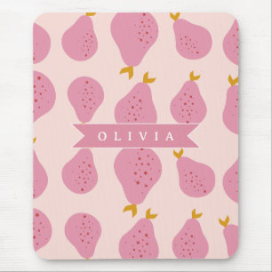 Mousepad Padrão Personalizado de Pêra Rosa Fruta Fofa e Fem
