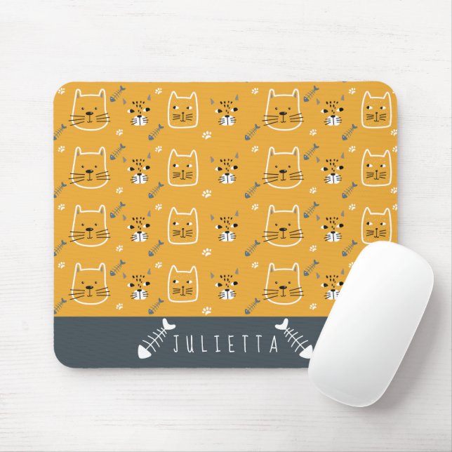 Mousepad Padrão Personalizado Moderno de Gatos Cortes (Com mouse)
