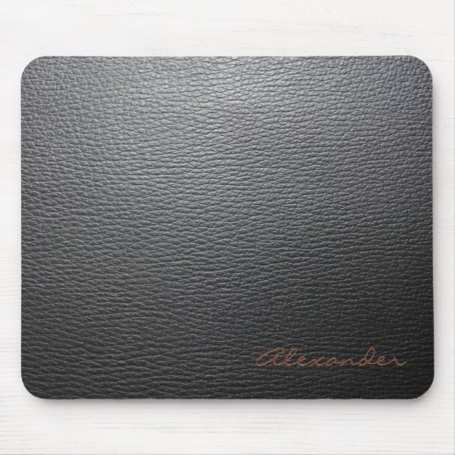Mousepad Padrão Preto De Couro - Monograma Personalizado (Frente)