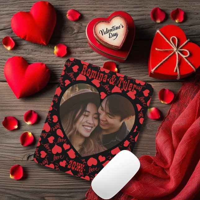 Mousepad Padrão Preto de Foto Personalizado com Nomes Perso (Custom Photo black Pattern with Personalize names Mouse Pad)