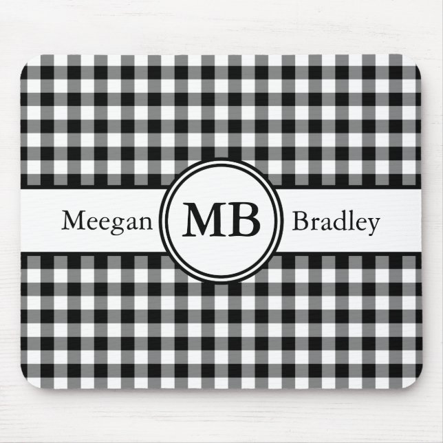 Mousepad Padrão Preto e Branco de Monograma Moderno (Frente)