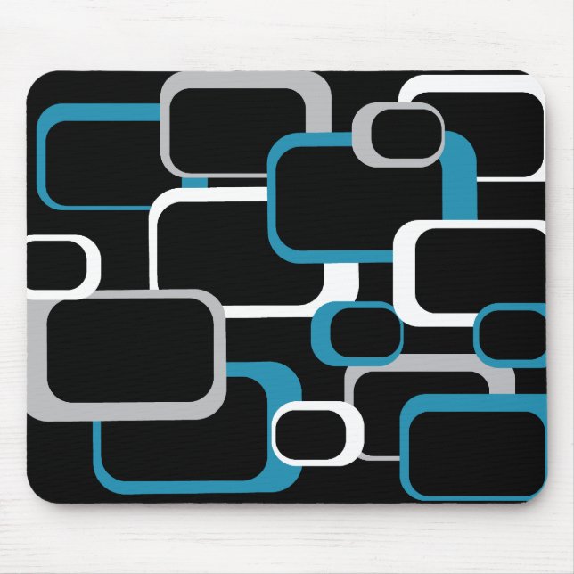 Mousepad Padrão quadrado branco azul Cinza quadrada retroqu (Frente)