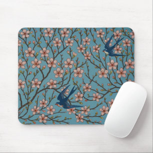 Mousepad Padrão Retrô Floral Azul Andorinha por Walter Cran