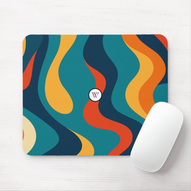 Mousepad Padrão Retro Ondulado Moderno Abstrato  (Com mouse)