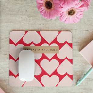 Mousepad Padrão Romântico de Corações Vermelho e Rosa M