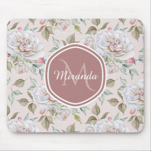 Mousepad Padrão rosa rosa pálido com monograma e nome