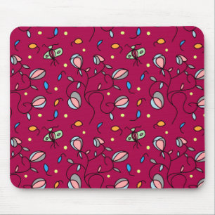Mousepad Padrão rosa sem costura, floral e borboleta