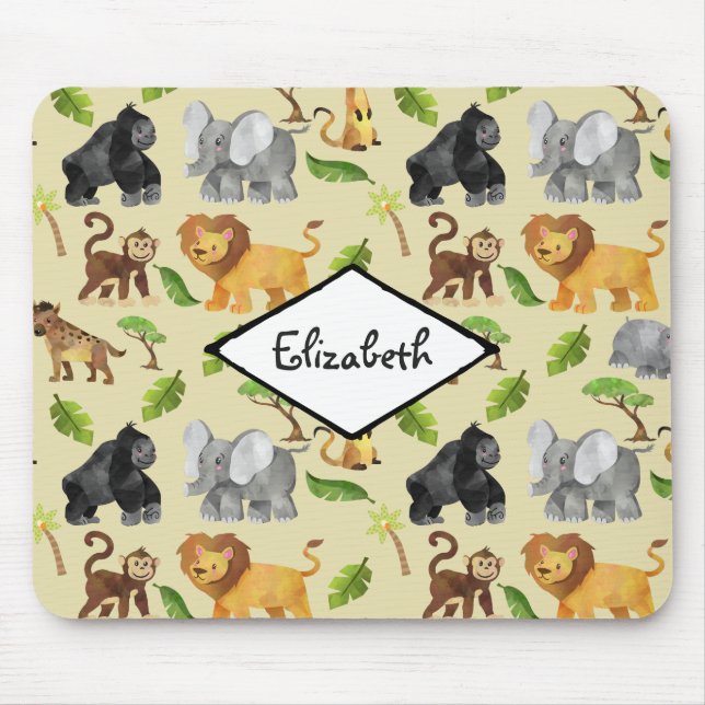 Mousepad Padrão Selvagem de Safari Animal Selvagem de Aquar (Frente)