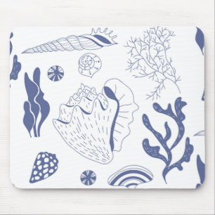 Mousepad Padrão sem costura com conchas marinhas