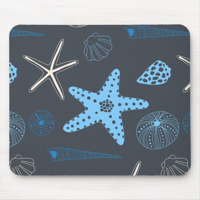 Mousepad Padrão sem costura com conchas marinhas (Frente)