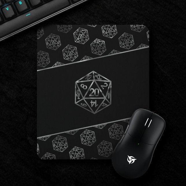 Mousepad Padrão Silver D20 | Tabletop Role Player Dice PNP (Criador carregado)