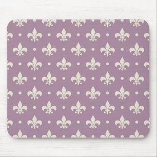 Mousepad Padrão Silver Fleur De Lis em fundo roxo