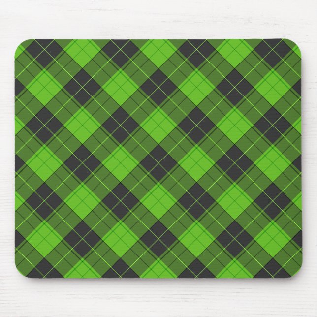 Mousepad Padrão simples da diagonal do tartan em verde escu (Frente)