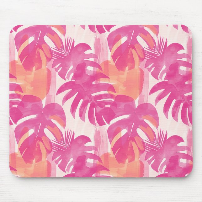 Mousepad Padrão simples de abstrato com folhas de monstera, (Frente)