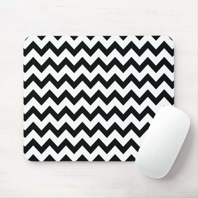 Mousepad Padrão Simples de Chevron Preto e Branco (Com mouse)