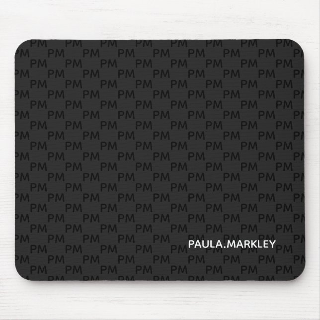 Mousepad Padrão Simples de Monograma de Cinza Negra Moderna (Frente)