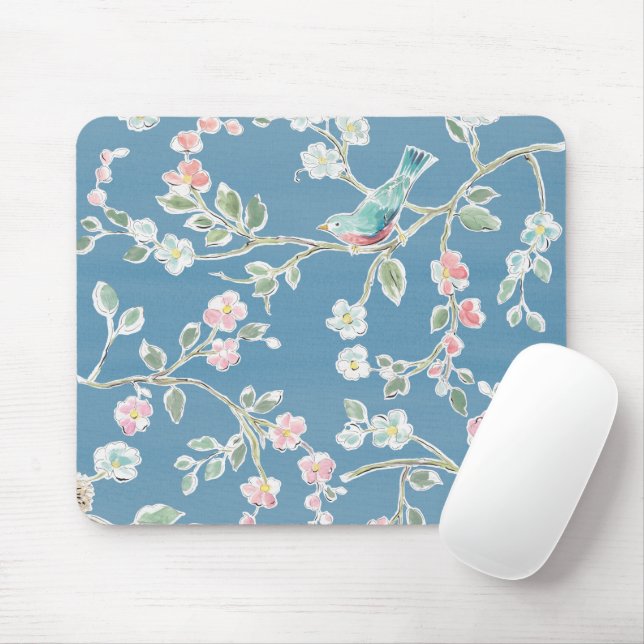 Mousepad Padrão Springtime - Aves e Flores (Com mouse)