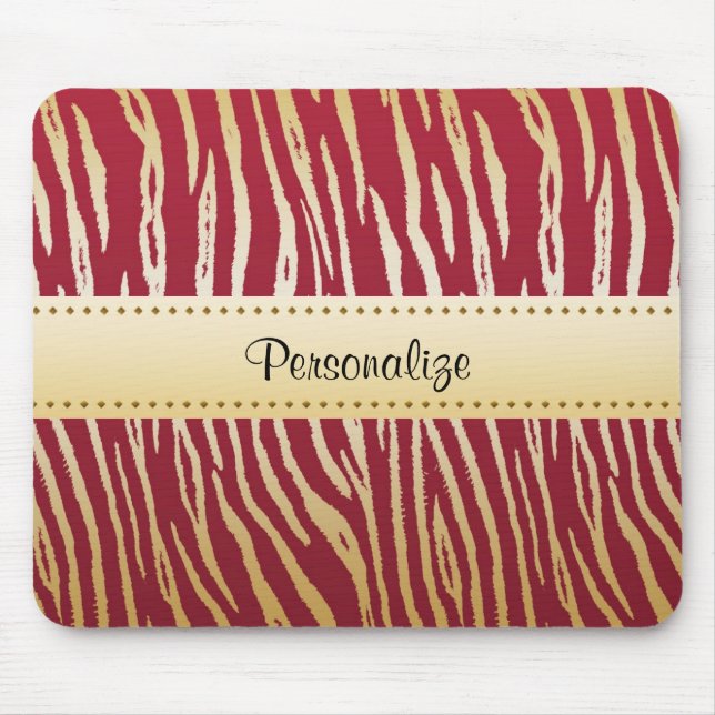 Mousepad Padrão Tiger Impressão Elegante Vermelho e Dourado (Frente)