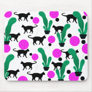 Mousepad Padrão Trendy Black Cat e Cactus