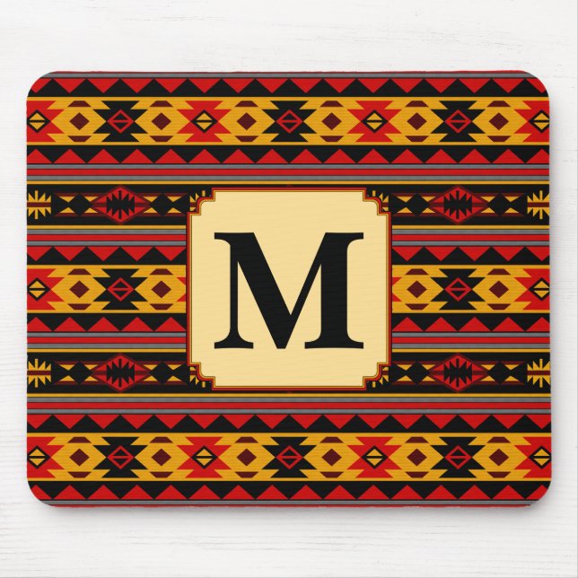 Mousepad Padrão Tribal Dourado Vermelho Design do Sudoeste (Frente)