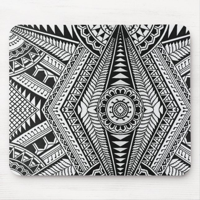 Mousepad Padrão Tribal Mandala Preto e Branco (Frente)
