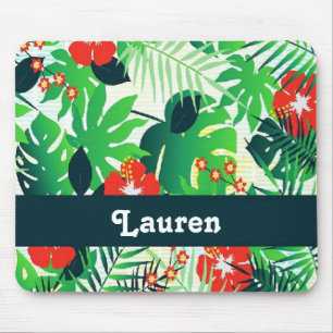Mousepad Padrão tropical do nome personalizado