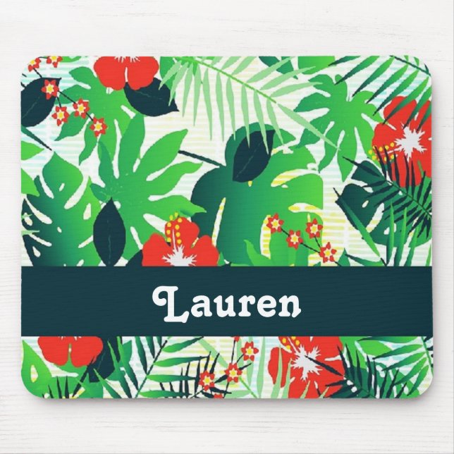Mousepad Padrão tropical do nome personalizado (Frente)
