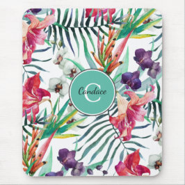 Mousepad Padrão Tropical Floral da Ilha com Monograma