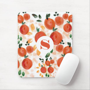 Mousepad Padrão Tropical Laranja e Folhas Monograma