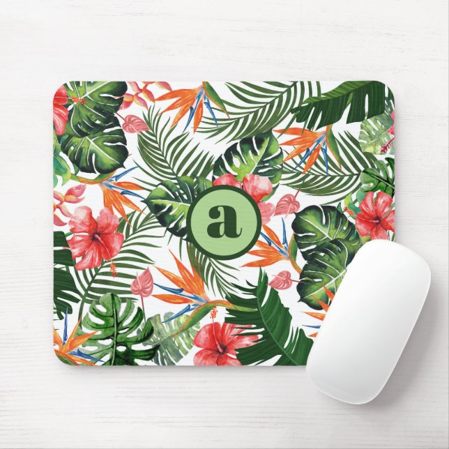 Mousepad Padrão Tropical Personalizado com Monograma  (Com mouse)
