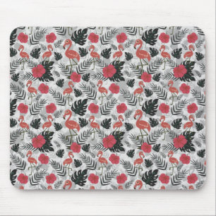 Mousepad Padrão uniforme Flamingo com fundo floral