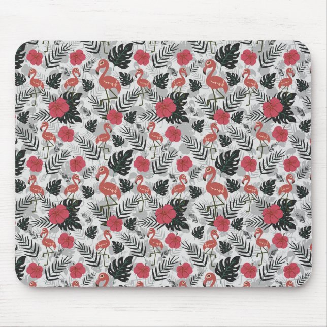 Mousepad Padrão uniforme Flamingo com fundo floral (Frente)