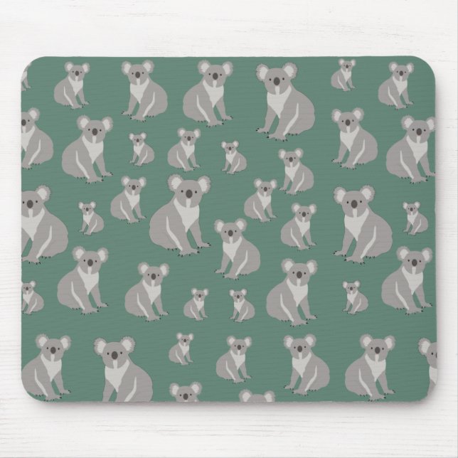 Mousepad Padrão Verde Cute Koala Eucalyptus (Frente)