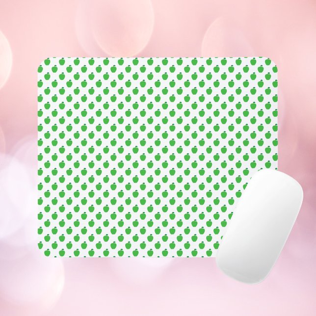 Mousepad Padrão Verde da Fruta Apple (A mouse pad with a pattern of green apples.)