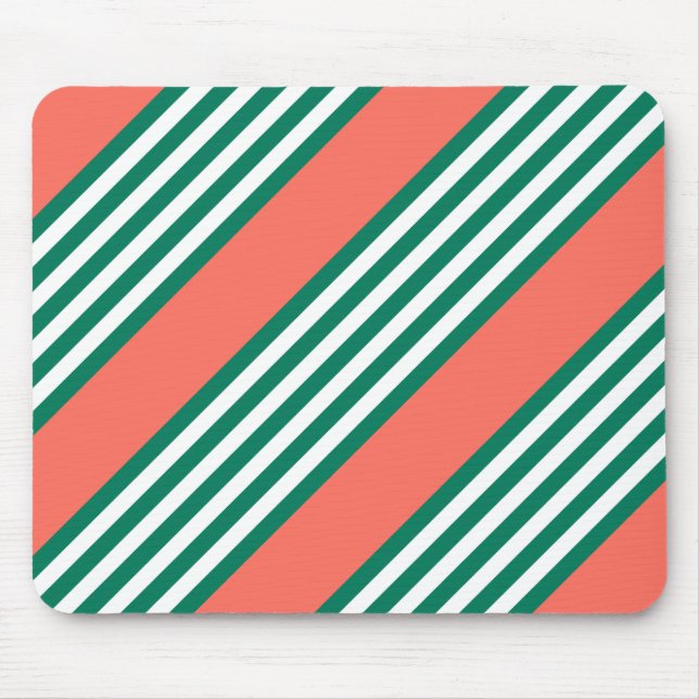 Mousepad Padrão verde e branco de cinco faixas com coral (Frente)