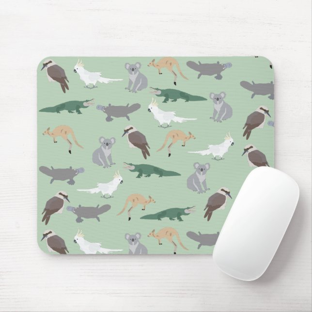 Mousepad Padrão Verde Eucalyptus - Animais Nativos Australi (Com mouse)