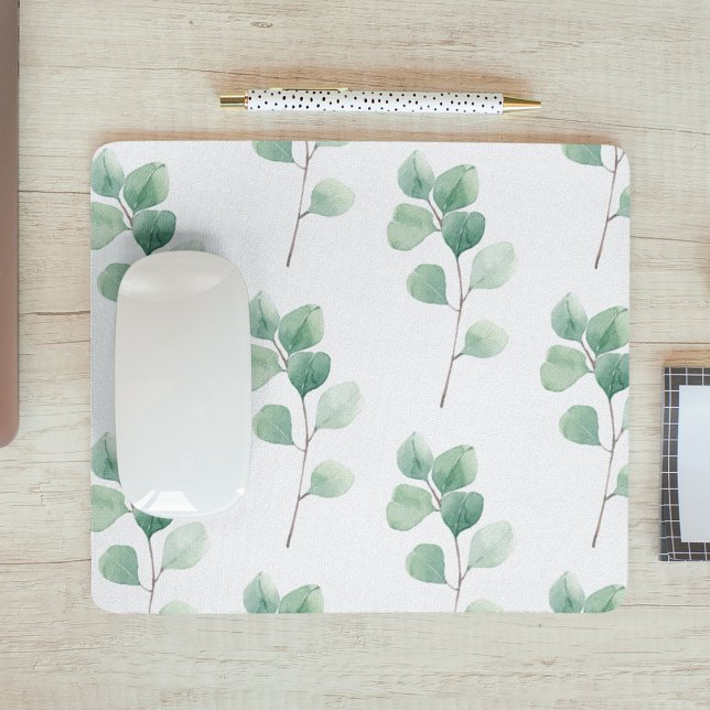 Mousepad Padrão Verde Eucalyptus Moderno em Watercolor (Criador carregado)