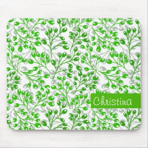 Mousepad Padrão Verde Leafy Moderno Elegante Monograma