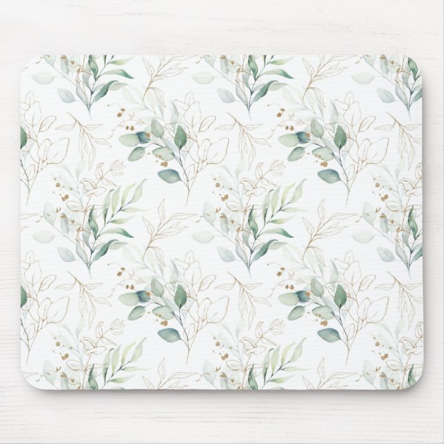 Mousepad Padrão Verde Pastel Floral Verde (Frente)