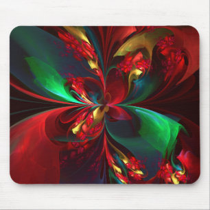 Mousepad Padrão Verde Vermelho Abstrato Floral Moderno #11