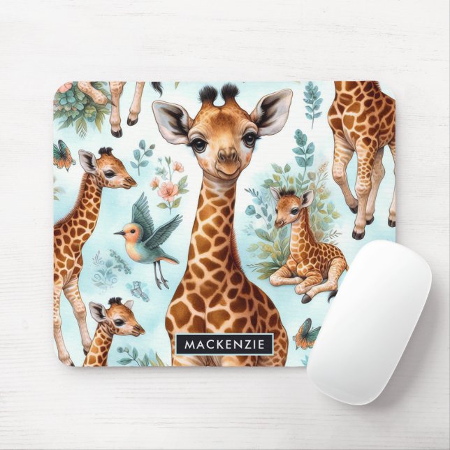 Mousepad Padrão Vintage Cute Baby Giraffe (Com mouse)