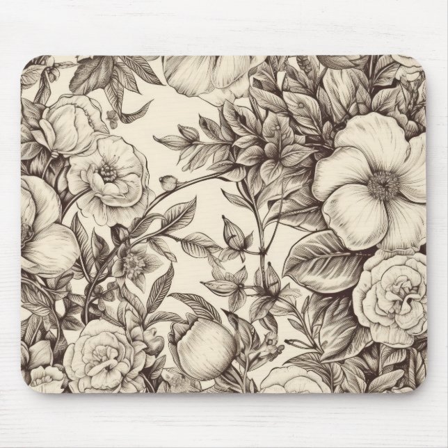 Mousepad Padrão Vintage Floral Sepia (2) (Frente)