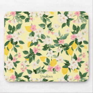 Mousepad Padrão Vintage Lemon & Blossom em amarelo