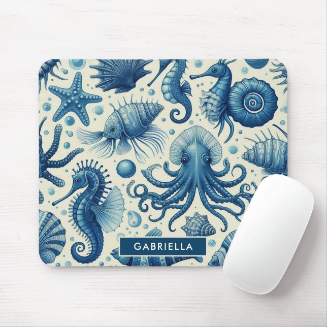 Mousepad Padrão Vintage Sealife (Com mouse)