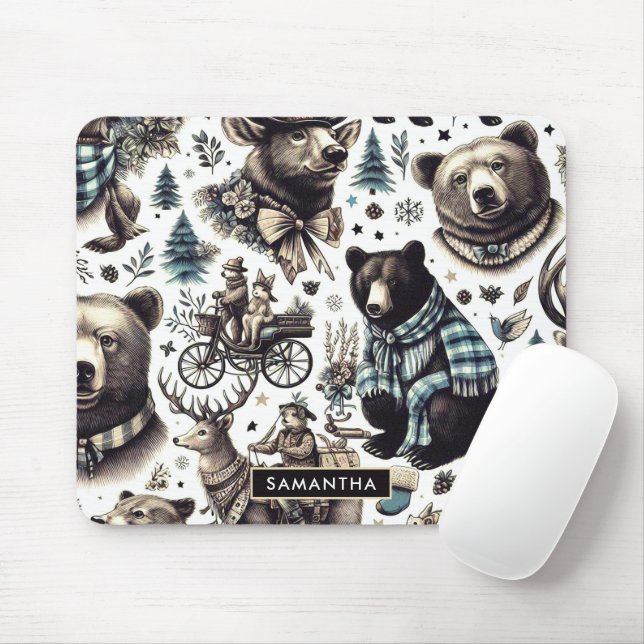 Mousepad Padrão Vintage Winter Animal (Com mouse)