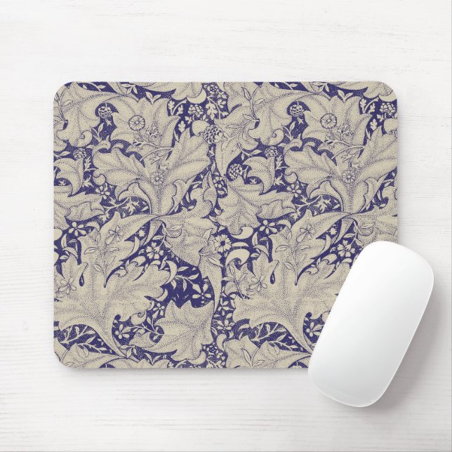 Mousepad Padrão Wallflower Azul Antigo de William Morris (Com mouse)